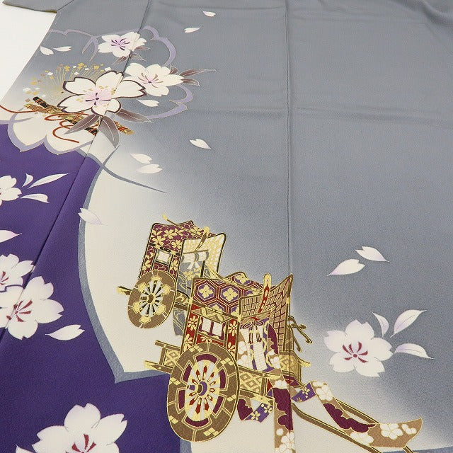 六花-RIKKA- 新品 正絹 桜 トールサイズ 仕付け糸付 桜舞う、御所車。大人の華やぎをこの一枚に 訪問着 着物 A5970