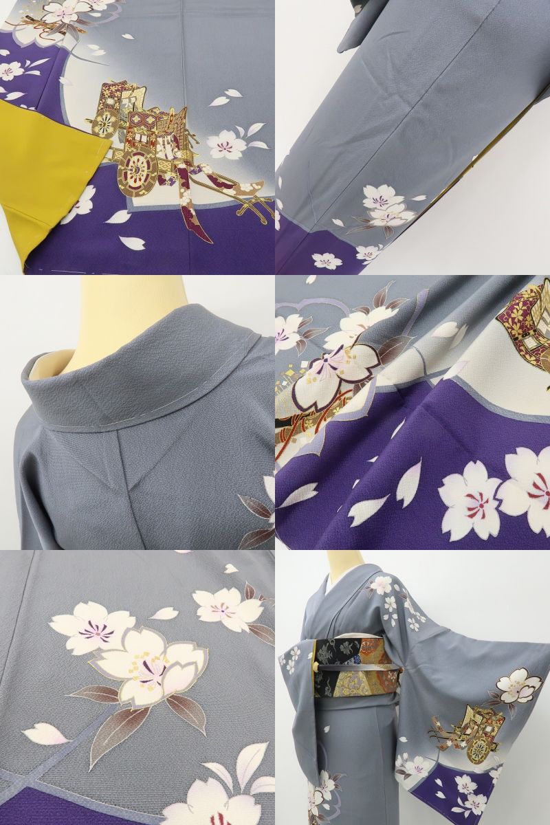 六花-RIKKA- 新品 正絹 桜 トールサイズ 仕付け糸付 桜舞う、御所車。大人の華やぎをこの一枚に 訪問着 着物 A5970