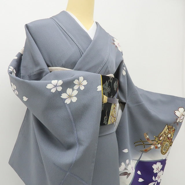 六花-RIKKA- 新品 正絹 桜 トールサイズ 仕付け糸付 桜舞う、御所車。大人の華やぎをこの一枚に 訪問着 着物 A5970