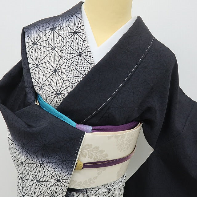 六花-RIKKA- 新品 正絹 麻の葉 作家物落款 仕付け糸付 黒を極める、大人の特等席☆ 訪問着 着物 A5974