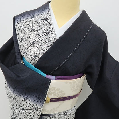 六花-RIKKA- 新品 正絹 麻の葉 作家物落款 仕付け糸付 黒を極める、大人の特等席☆ 訪問着 着物 A5974