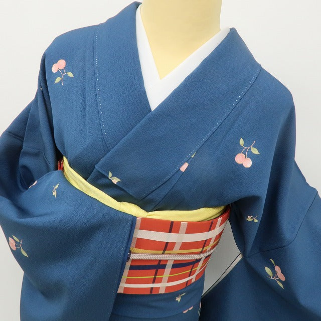 六花-RIKKA- 美品 正絹 さくらんぼ柄 トール・ワイドサイズ 甘すぎない、大人のさくらんぼ♪ 小紋 着物 A5975