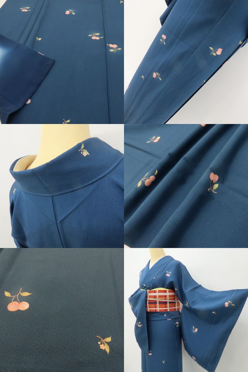六花-RIKKA- 美品 正絹 さくらんぼ柄 トール・ワイドサイズ 甘すぎない、大人のさくらんぼ♪ 小紋 着物 A5975