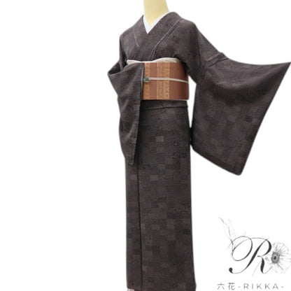 六花-RIKKA- 美品未着用 正絹 単衣 伝統工芸品 金田政山落款 寄柄 二度おいしい！ランプブラック☆ 江戸小紋 着物 A5977
