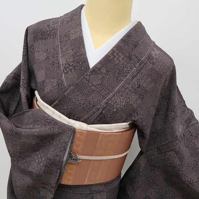 六花-RIKKA- 美品未着用 正絹 単衣 伝統工芸品 金田政山落款 寄柄 二度おいしい！ランプブラック☆ 江戸小紋 着物 A5977