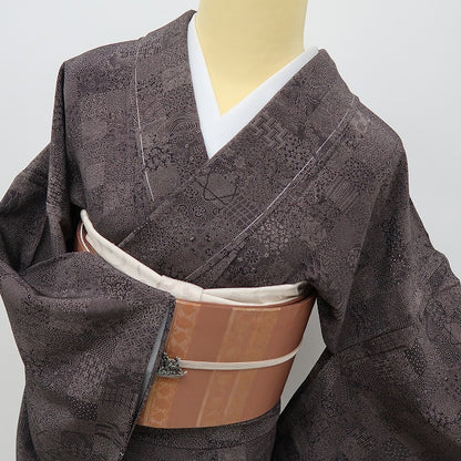 六花-RIKKA- 美品未着用 正絹 単衣 伝統工芸品 金田政山落款 寄柄 二度おいしい！ランプブラック☆ 江戸小紋 着物 A5977