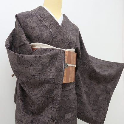 六花-RIKKA- 美品未着用 正絹 単衣 伝統工芸品 金田政山落款 寄柄 二度おいしい！ランプブラック☆ 江戸小紋 着物 A5977