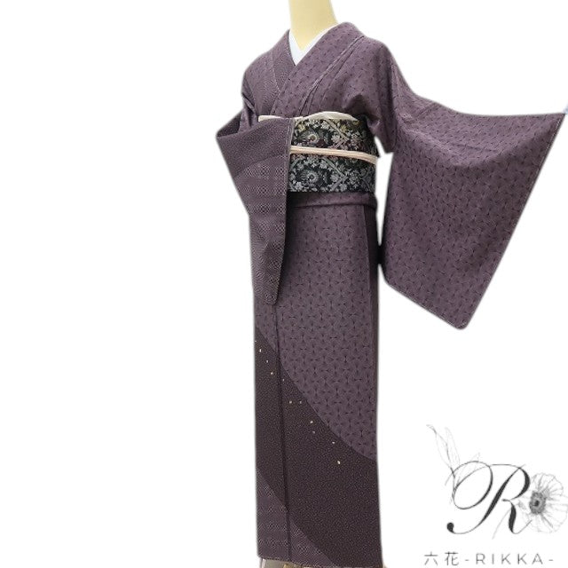 六花-RIKKA- 新品 正絹 螺鈿 仕付け糸付 きらめきを秘めた葡萄鼠色の万華鏡☆彡 お召訪問着 着物 A5978