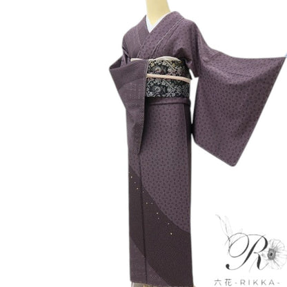 六花-RIKKA- 新品 正絹 螺鈿 仕付け糸付 きらめきを秘めた葡萄鼠色の万華鏡☆彡 お召訪問着 着物 A5978