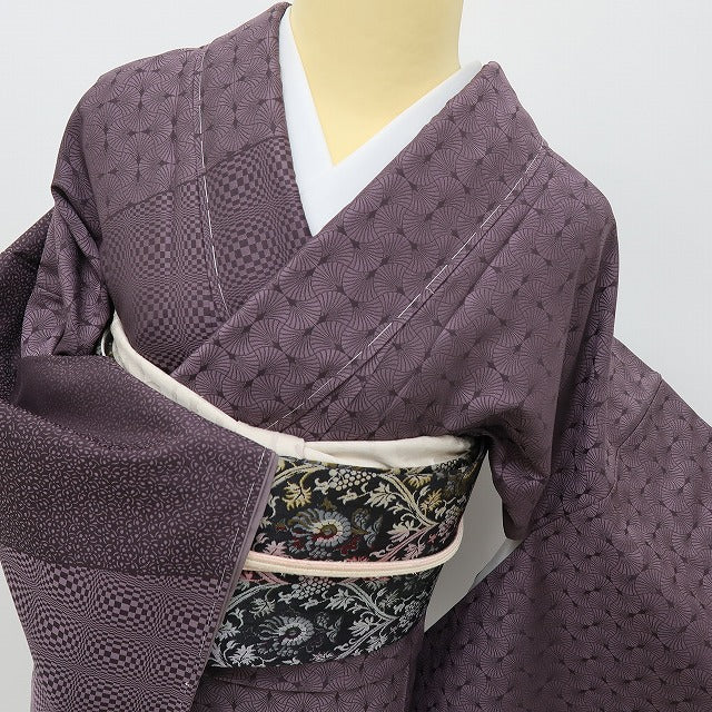 六花-RIKKA- 新品 正絹 螺鈿 仕付け糸付 きらめきを秘めた葡萄鼠色の万華鏡☆彡 お召訪問着 着物 A5978
