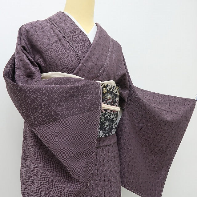 六花-RIKKA- 新品 正絹 螺鈿 仕付け糸付 きらめきを秘めた葡萄鼠色の万華鏡☆彡 お召訪問着 着物 A5978