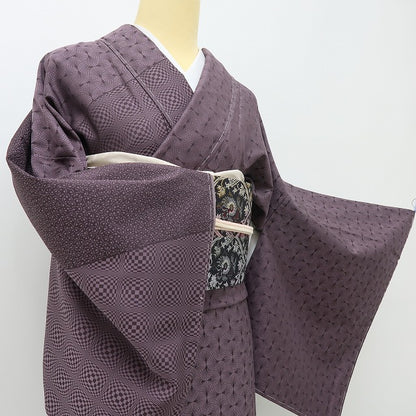 六花-RIKKA- 新品 正絹 螺鈿 仕付け糸付 きらめきを秘めた葡萄鼠色の万華鏡☆彡 お召訪問着 着物 A5978