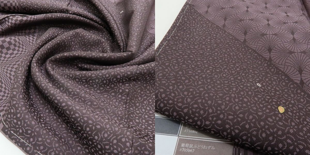 六花-RIKKA- 新品 正絹 螺鈿 仕付け糸付 きらめきを秘めた葡萄鼠色の万華鏡☆彡 お召訪問着 着物 A5978
