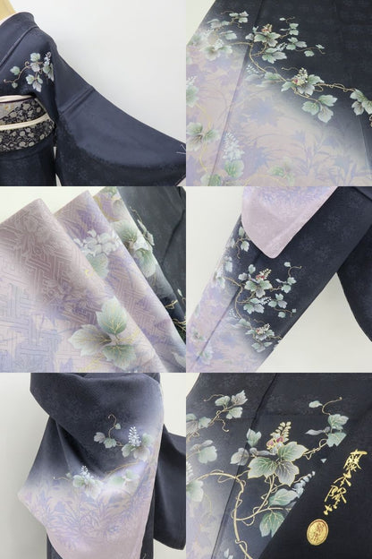 六花-RIKKA- 新品 正絹 螺鈿作家 藤本隆士落款 蔦 ディープな美しさにきらり☆ トールサイズ 訪問着 着物 A5979