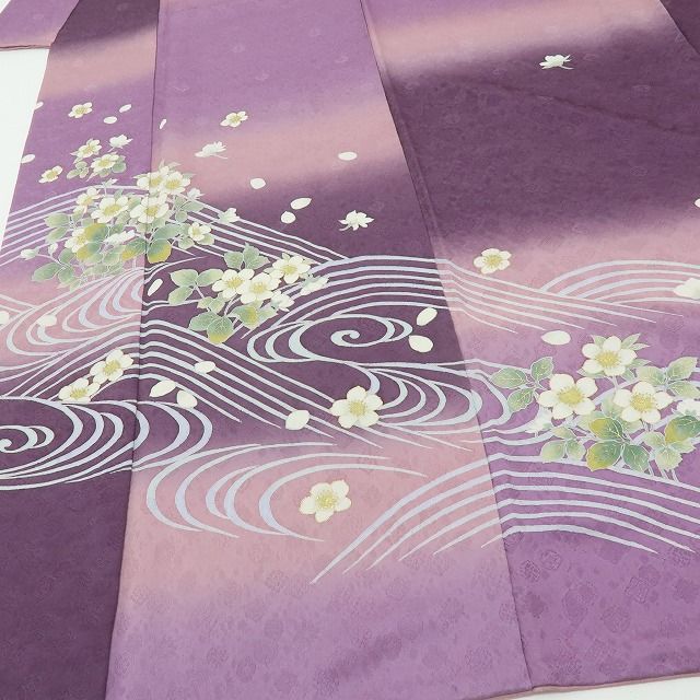 六花-RIKKA- 美品 正絹 友禅作家 千地泰弘落款 野ばら咲く、紫の余韻。 訪問着 着物 A5982