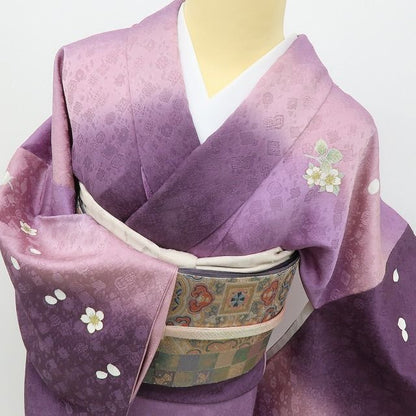 六花-RIKKA- 美品 正絹 友禅作家 千地泰弘落款 野ばら咲く、紫の余韻。 訪問着 着物 A5982