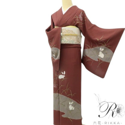 六花-RIKKA- 美品 正絹 デザイナー コシノヒロコ 兎 大人の遊び心に火をつける！甘くないウサギ♪ トールサイズ 訪問着 着物 A5983