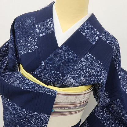 六花-RIKKA- 美品 正絹 単衣 藍染 トールサイズ 袖を通せば、レトロシネマの主人公♪ 小紋 着物 A5987
