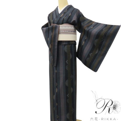 六花-RIKKA- 新品 正絹 証紙付 トールサイズ 仕付け糸付 都会派ストライプに潜む、はにかみ古典☆ 本場真綿結城紬 着物 A5988