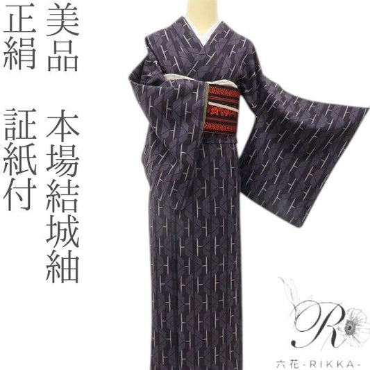 六花-RIKKA- 美品 正絹 証紙付 近づくたびに溺れる、唯一無二の世界！ 本場結城紬 A5989