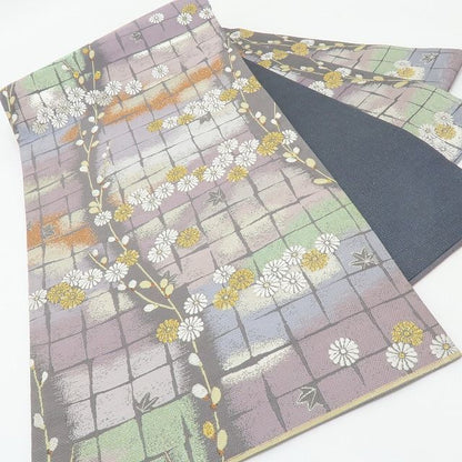 六花-RIKKA- 新品 正絹 西陣織 刺繍 ふっくら菊と、一歩控えた紅葉の夕暮れ☆彡 袋帯 着物 A5993