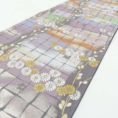 六花-RIKKA- 新品 正絹 西陣織 刺繍 ふっくら菊と、一歩控えた紅葉の夕暮れ☆彡 袋帯 着物 A5993
