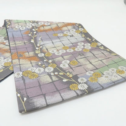 六花-RIKKA- 新品 正絹 西陣織 刺繍 ふっくら菊と、一歩控えた紅葉の夕暮れ☆彡 袋帯 着物 A5993