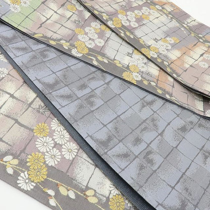 六花-RIKKA- 新品 正絹 西陣織 刺繍 ふっくら菊と、一歩控えた紅葉の夕暮れ☆彡 袋帯 着物 A5993