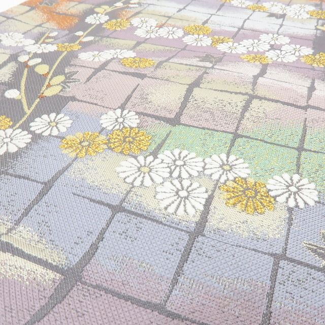 六花-RIKKA- 新品 正絹 西陣織 刺繍 ふっくら菊と、一歩控えた紅葉の夕暮れ☆彡 袋帯 着物 A5993