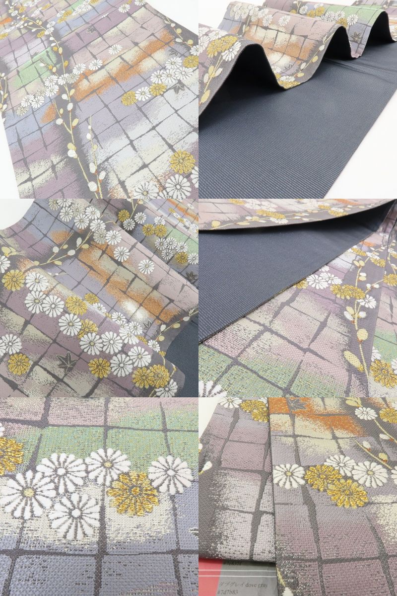 六花-RIKKA- 新品 正絹 西陣織 刺繍 ふっくら菊と、一歩控えた紅葉の夕暮れ☆彡 袋帯 着物 A5993