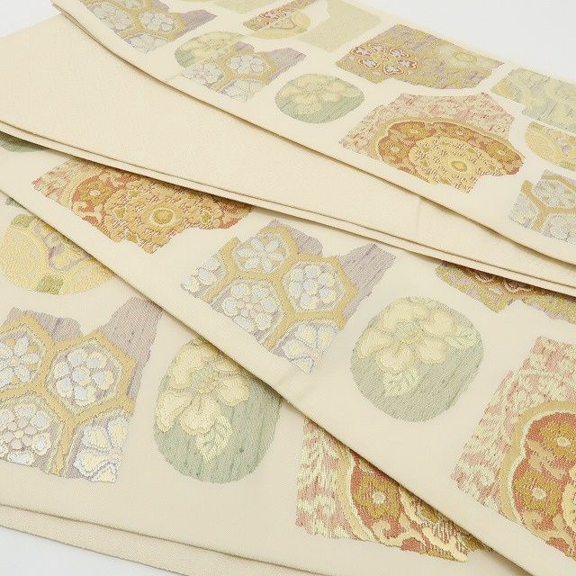 六花-RIKKA- 美品 正絹 刺繍 やさしい古典、刺繍で咲かせて♪ 袋帯 着物 A5994