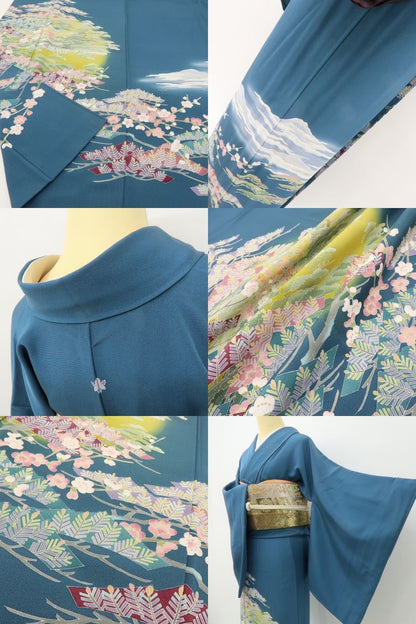 六花-RIKKA- 美品 正絹 十日町友禅 岡村蒼風落款 記憶を辿る満月☆ 色留袖 着物 A5995