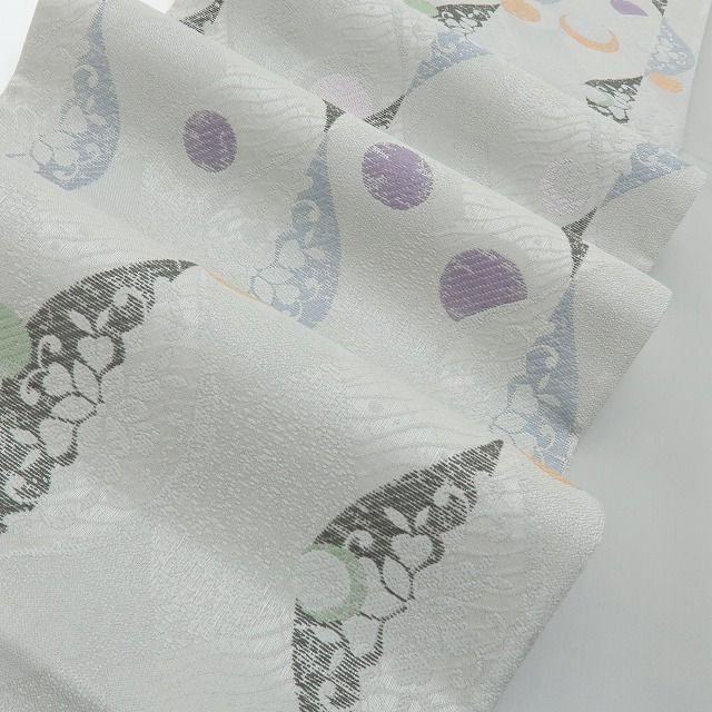 六花-RIKKA- 新品 正絹 西陣織 刺繍 月と花、波のシンフォニー♪ 袋帯 着物 A6003
