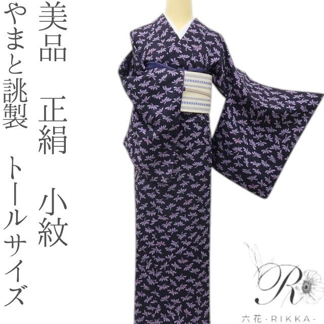 六花-RIKKA- 美品 正絹 やまと誂製 トールサイズ 伝統の横見菊が、蝶やトンボ、バレリーナへ！ 小紋 着物 A6006