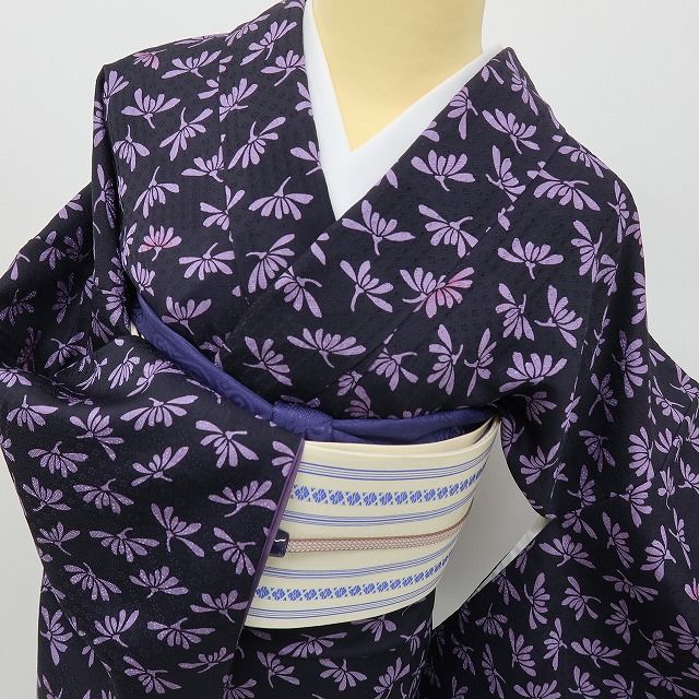 六花-RIKKA- 美品 正絹 やまと誂製 トールサイズ 伝統の横見菊が、蝶やトンボ、バレリーナへ！ 小紋 着物 A6006