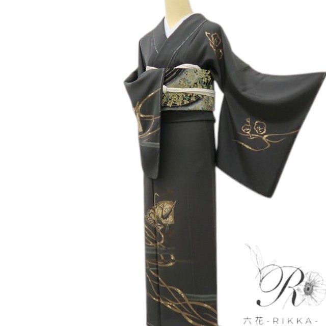 六花-RIKKA- 新品 正絹 金駒刺繡 トールサイズ 仕付け糸付 豪華に映える！鶴と梅。 訪問着 着物 A6007