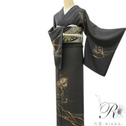 六花-RIKKA- 新品 正絹 金駒刺繡 トールサイズ 仕付け糸付 豪華に映える！鶴と梅。 訪問着 着物 A6007