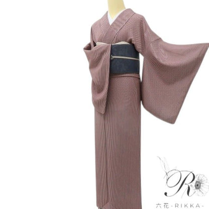 六花-RIKKA- 新品 正絹 寺山存男落款 縦縞 私を特別にする、ご褒美レトロモダン☆ トールサイズ 小紋 着物 A6009