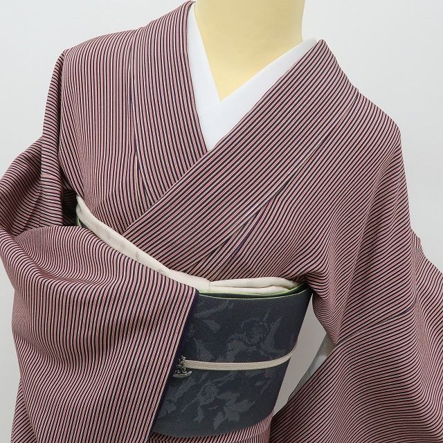 六花-RIKKA- 新品 正絹 寺山存男落款 縦縞 私を特別にする、ご褒美レトロモダン☆ トールサイズ 小紋 着物 A6009