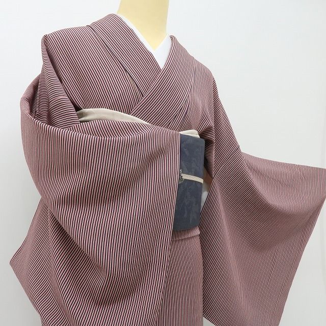 六花-RIKKA- 新品 正絹 寺山存男落款 縦縞 私を特別にする、ご褒美レトロモダン☆ トールサイズ 小紋 着物 A6009