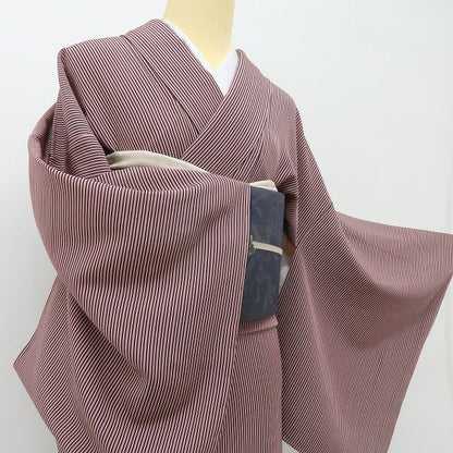 六花-RIKKA- 新品 正絹 寺山存男落款 縦縞 私を特別にする、ご褒美レトロモダン☆ トールサイズ 小紋 着物 A6009