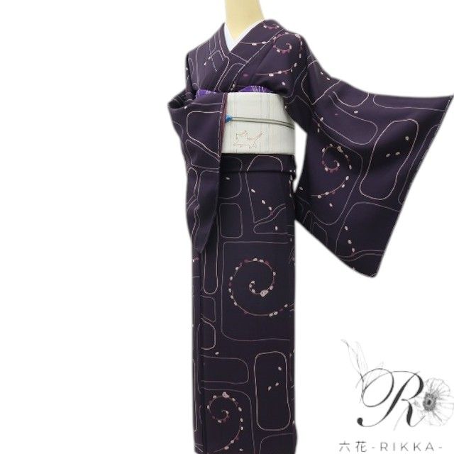 六花-RIKKA- 新品 正絹 トールサイズ 迷路の森を冒険する鳥さん♪ 仕付け糸付 小紋 着物 A6010