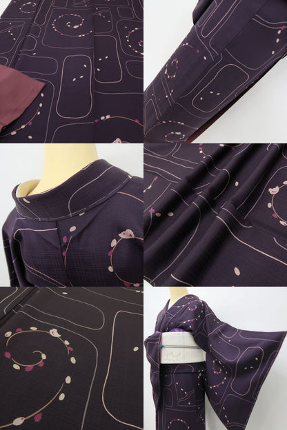 六花-RIKKA- 新品 正絹 トールサイズ 迷路の森を冒険する鳥さん♪ 仕付け糸付 小紋 着物 A6010