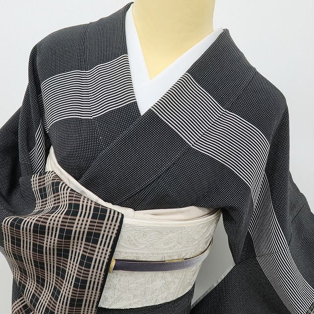 六花-RIKKA- 美品 正絹 東京ますいわ屋謹製 伝統工芸士 田島輝久落款 ワイドサイズ 粋なモノトーン☆ 江戸小紋 訪問着 着物 A6012
