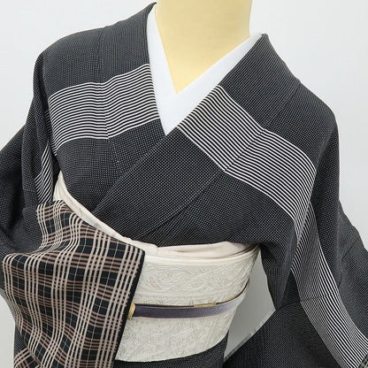 六花-RIKKA- 美品 正絹 東京ますいわ屋謹製 伝統工芸士 田島輝久落款 ワイドサイズ 粋なモノトーン☆ 江戸小紋 訪問着 着物 A6012