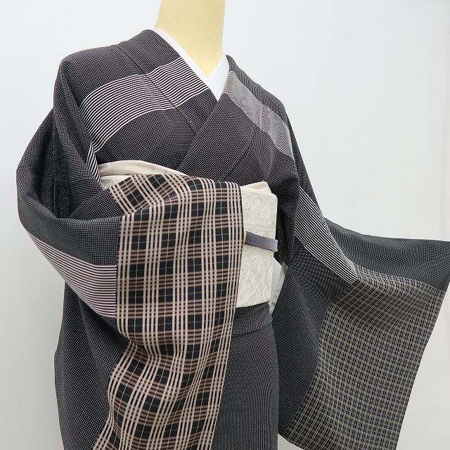 六花-RIKKA- 美品 正絹 東京ますいわ屋謹製 伝統工芸士 田島輝久落款 ワイドサイズ 粋なモノトーン☆ 江戸小紋 訪問着 着物 A6012