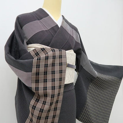 六花-RIKKA- 美品 正絹 東京ますいわ屋謹製 伝統工芸士 田島輝久落款 ワイドサイズ 粋なモノトーン☆ 江戸小紋 訪問着 着物 A6012