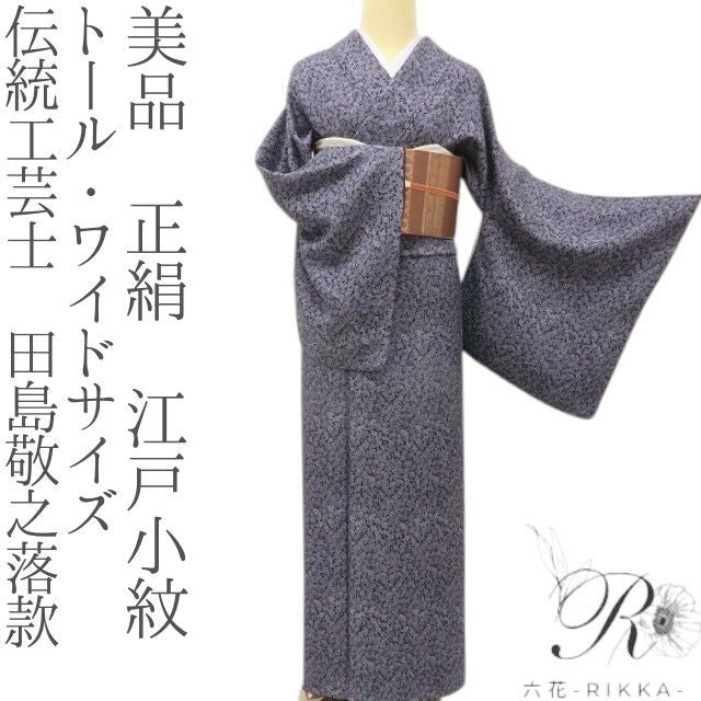 六花-RIKKA- 美品 正絹 伝統工芸士 田島敬之落款 大根とおろし金☆ トール・ワイドサイズ 江戸小紋 着物 A6013