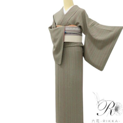 六花-RIKKA- 美品 正絹 縦縞 トールサイズ マイナスイオンの癒しと隠れた花♪ 小紋 着物 A6014