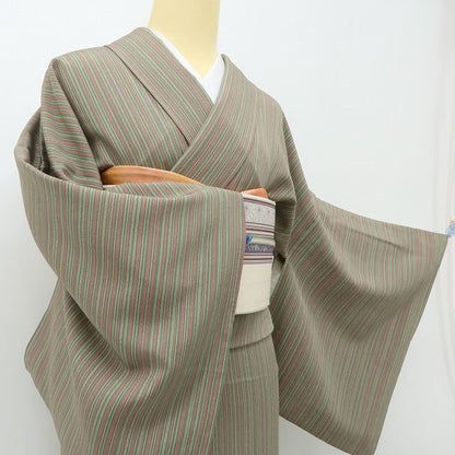 六花-RIKKA- 美品 正絹 縦縞 トールサイズ マイナスイオンの癒しと隠れた花♪ 小紋 着物 A6014